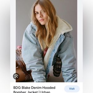 BDG Blake Denim Hooded Bomber Jacket